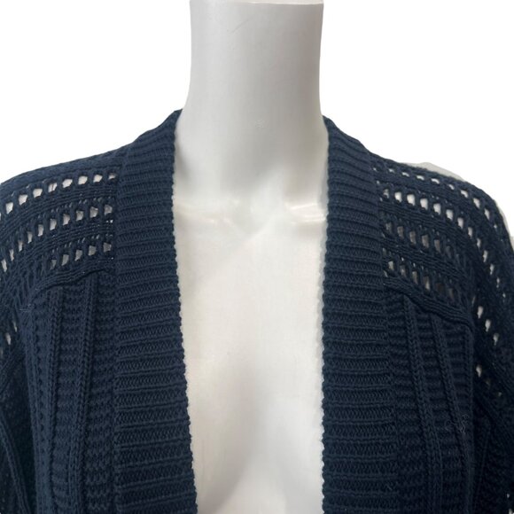 $264 Cotton by Autumn Cashmere Navy Black Open Knit Cardigan Sweater size Small - Picture 3 of 7